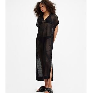 H&M | deep v black open knit (net beach) maxi dress high slit